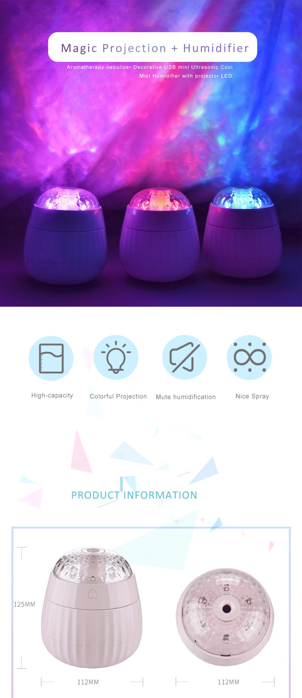 Aromatherapy nebulizer Decorative USB mini Ultrasonic Cool Mist Humidifier with projector LED