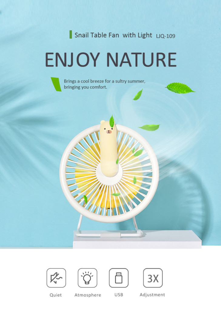 Micro USB Electric Snail Table Fan with Light