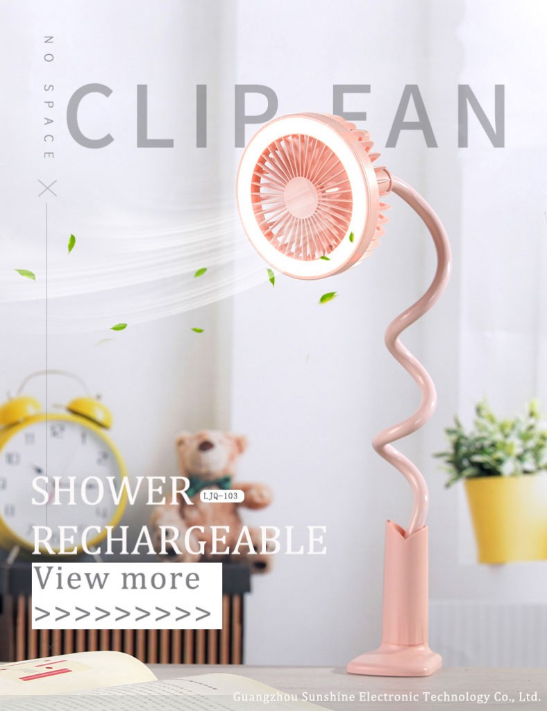 Shower rechargeable clip fan with light
